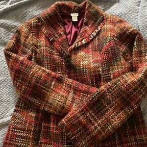 Sigrid Olsen Multicolor Tweed Pea Coat - Burgundy, Green, Gold